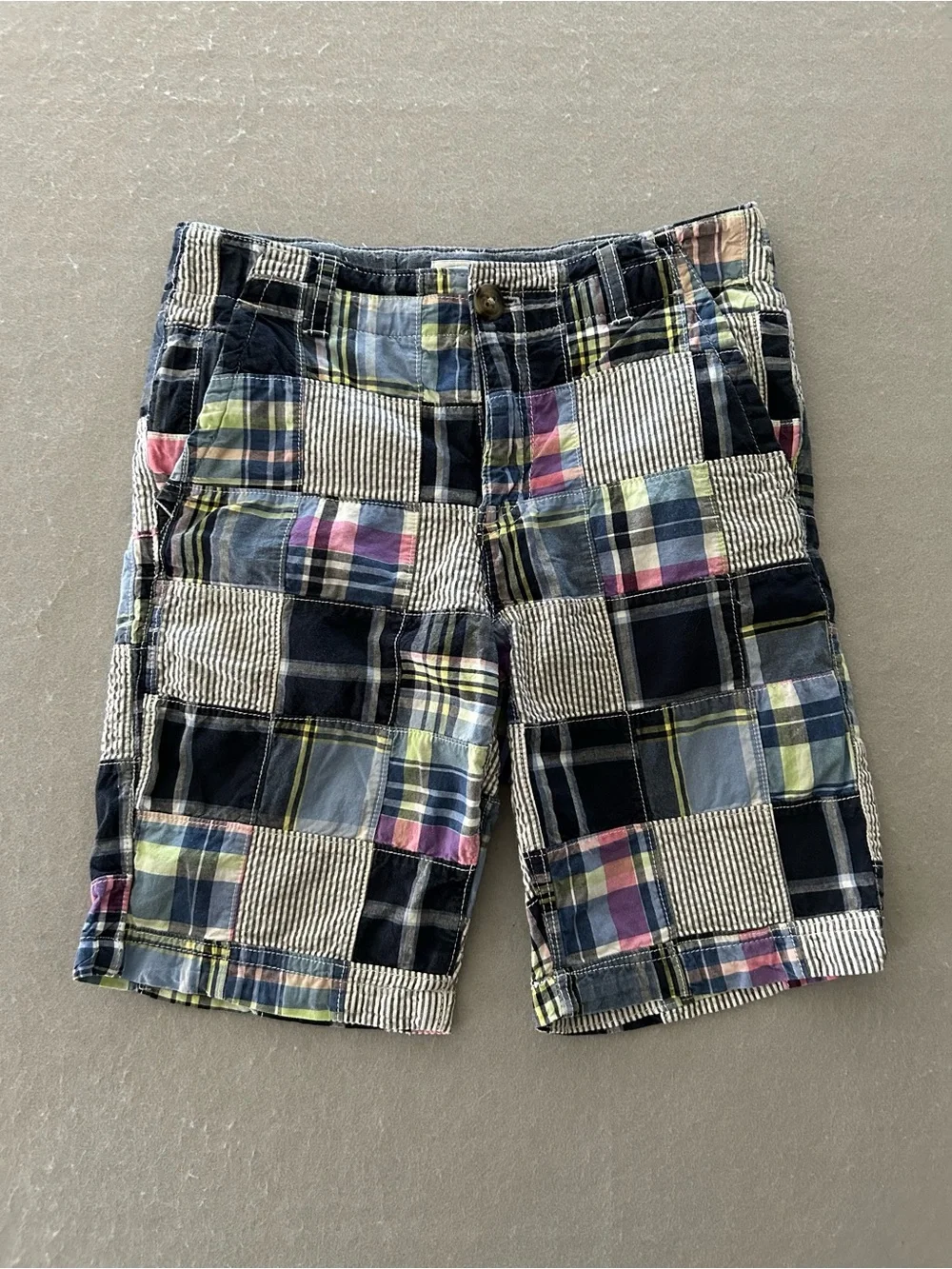 Dressed Up By Gymboree Patchwork Plaid Shorts Navy, Blue, Pink, Yellow Boys Sz 7